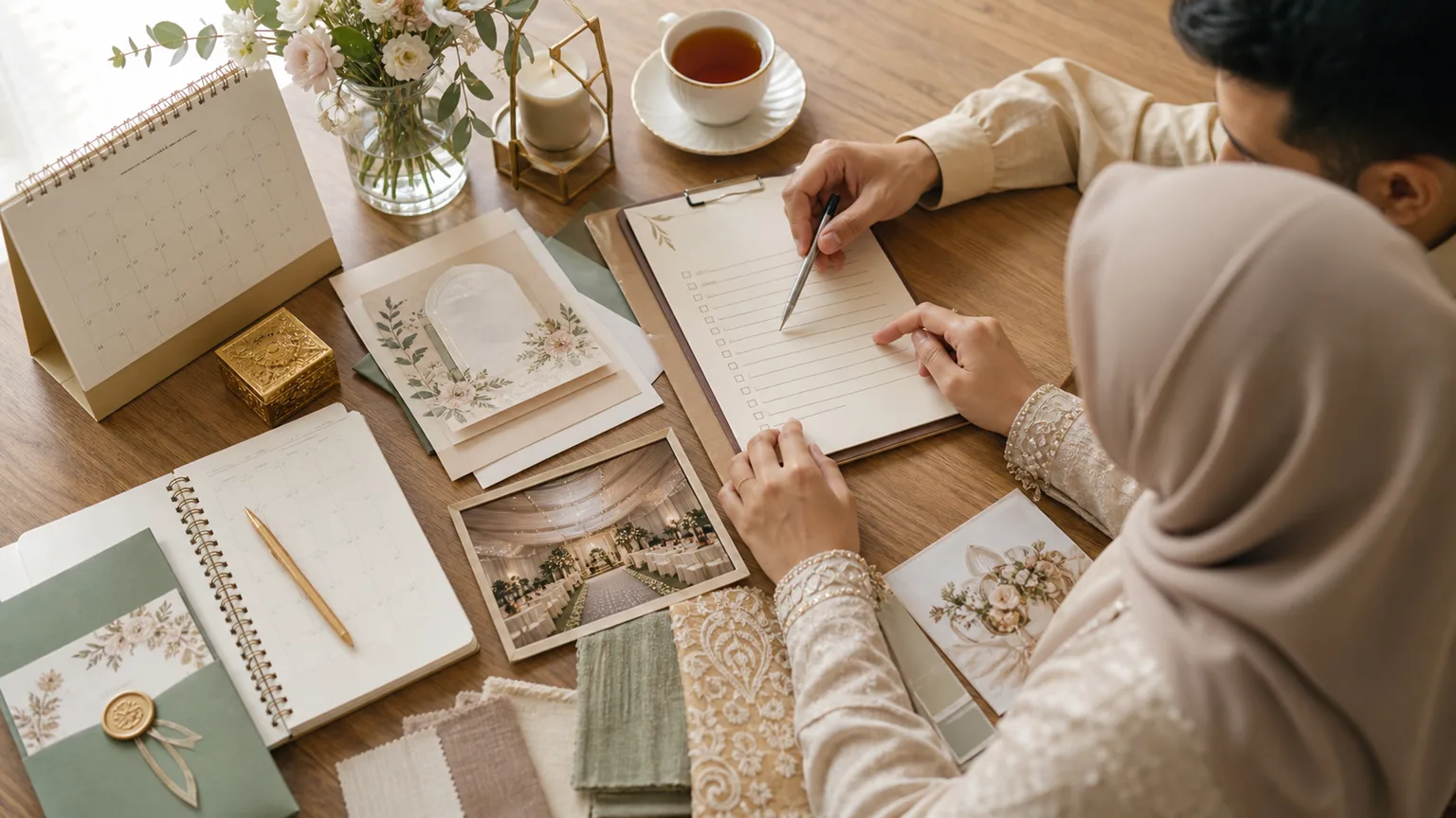 Pasangan menyemak checklist kahwin 3 bulan sebelum majlis